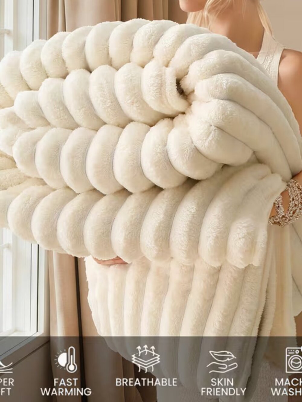 Luxury Faux Rabbit Fur Throw Blanket 150 x 200 cm – Soft & Cozy Plush Blanket